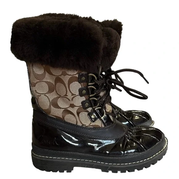 Coach Leonora Women’s Brown Winter Boots Furry Lining - Picture 2 of 14
